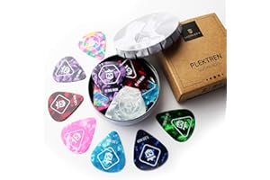 MORIATY® 20 kostek w zestawie ze szkołą gitarową + pudełkiem na prezent — kostki gitarowe z bardzo wytrzymałego celuloidu | 4 grubości: 0,46 – 1,20 mm