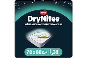 HUGGIES DryNites - 4 paquets de 7 alèses - alèses absorbantes jetables - 12h de protection - adaptées aux enfants de tout âge - protection discrète - facilement transportable