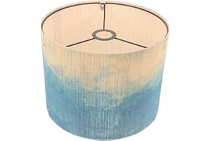OSALADI Drum Lampshade Vintage Lamp Cover Bamboo Lampshade Printed Clip-on Bulb Light Cover for Chandelier Floor Lamp and Table Lamp Blue