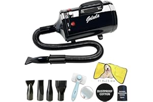 Xapigo Asciugacapelli per cani, Asciugacapelli per Toelettatura Animali, Asciugacapelli Professionale,velocità e Temperatura Regolabili, Asciugacapelli per Cani con 4 Ugelli Diversi (Nero)