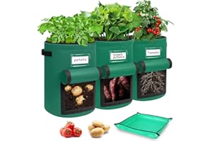‎AIRMINTI Airminti Kartoffel Pflanzsack, 7 Gallonen 26.49L kartoffelsack Zum Pflanzen/ 3 Stück Pflanzsack mit Sichtbarer Klappe, Pflanzenschilder Zum Beschriften für Kartoffeln, Tomaten,Blumen, Gemüs
