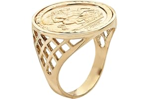 Old English Jewellers 9ct Yellow Gold on Silver Sovereign Coin Ring - St George - Siezs M to Z + 1