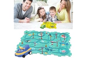 Lifemaison 25PCS Rail Car Building Toys,3D Puzzle Board Track Car Play Set,Educational Puzzle Slot Car Track Playset,DIY Assembling Electric Trolley,Educational Montessori Toys Gift for Kids 3+,Ocean