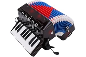 ZUNATE Accordéon piano 17 touches 8 basses instrument de musique avec sangle en cuir rétractable, instruments à ressort d'entraînement rythmique pour débutants et étudiants en accordéon