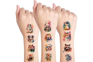 Qpout 10 fogli animali tatuaggi temporanei per bambini, simpatici animali adesivi per feste di compleanno, Carnevale, premi in classe per ragazzi e ragazze