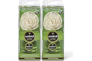 Ambar Perfums Ambientador Flor Difusora. Ambientador Casa Flor Perfumada Dama de Noche 0% Alcohol, 60 días duración. (Pack 2 uds. x 75 ml)