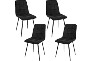 JIJIAN Set of 4 Dining Chairs, Linen Kitchen Chairs, Living Room Chair with Upholstered Seat Backrest and Sturdy Black Metal Legs, Checkerboard Pattern (Black)