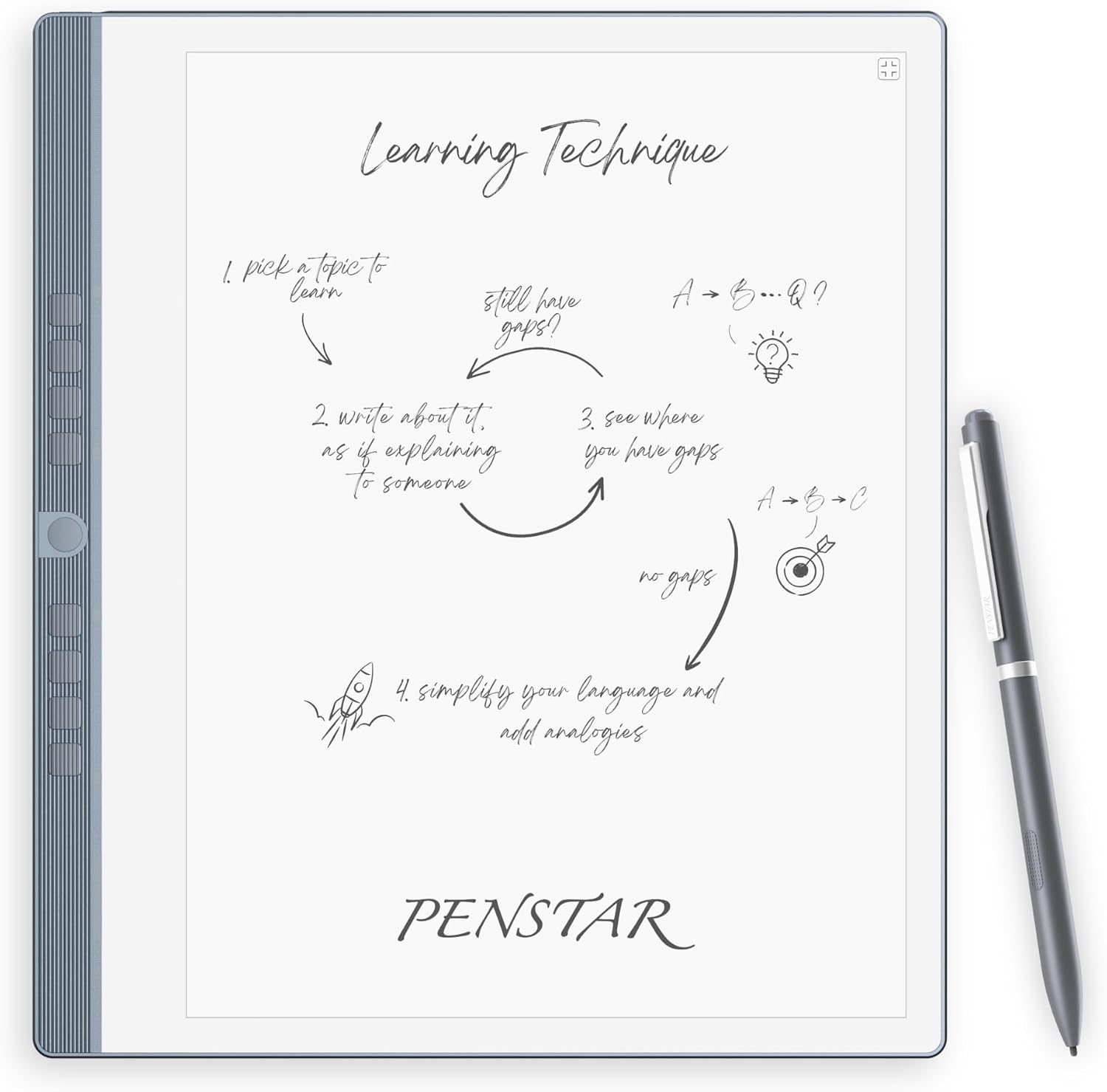 Penstar eNote 2 – The Whitest Paper Tablet | 10.3” 300 PPI Pen-Only Screen E-Ink Writing Tablet, Digital Notebook Includes Folio Cover & Two B5 Pens