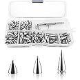 100pcs Spikes Studs 7mm Metal Cone Spikes Rivet, Punk Rock Screw Back Studs for DIY Bags Clothing Leather Craft Bracelet Necklace, with Screwdriver (Silver, 3 Size)