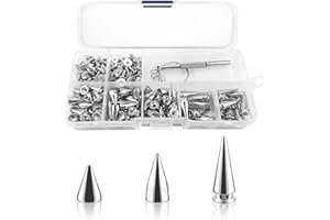 BOLOEST 100pcs Spikes Studs 7mm métal cône Spikes rivets, punk rock vis dos Studs pour bricolage sacs vêtements bracelet en cuir artisanat collier avec tournevis (argent, taille 3)