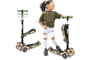 Hurtle Trottinette Enfant, Trottinette 3 Roues, Patinette Enfant Pliable avec Hauteur Ajustable, Plateau Antidérapant, LED Roues Lumineuses, Scooter pour Fille/Garçon de 2 à 8 Ans