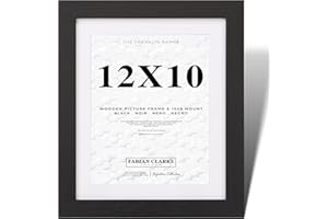 Fabian Clarke London® 12x10 Modern Black Wooden Picture Photo Frame with White 10x8 Mount to Hang Portrait or Landscape