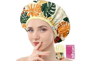 Years calm Shower Caps for Women Reusable Waterproof – Double Layer Elastic Cap with Tropical Botanical Print Shower Cap for Shower, Spa, Travel, Bath & Daily Hair Protection