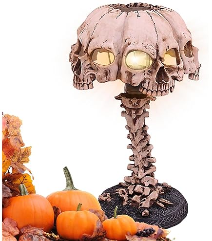 Yaztauho Halloween Lampe - Schädelkopf Tischlampe Mit Realistischem Flammeneffekt | Gruselige Deko Für Wohnzimmer, Party & Garten