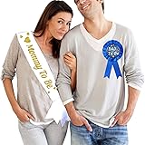 Party Propz Mom to be Sash with Dad to Be Badge for Baby Shower Decoration Combo,White & Blue