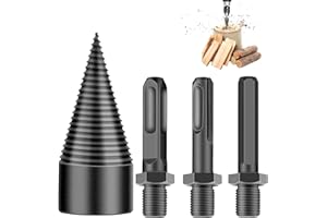 Kocusu Foret professionnel pour fendeur de bois, foret de bois de chauffage avec 3 poignées de perçage, foret fendeur de bûches, foret de fendeur de bûches, cône pour bois de chauffage, ménage (32 mm)