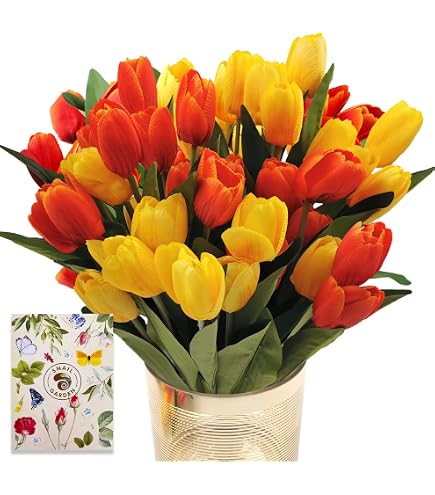 MIJOMA Tulipani Artificiali Real Touch (6 Pezzi) – Fiori Finti Morbidi, Altezza 19 Cm, Viola – Per Decorazioni Tavolo, Matrimoni E Casa - 3