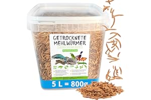 MEERBACH & ROSE Mehlwürmer getrocknet, 800g (entspricht 5 L) getrocknete Mehlwürmer im praktischen Eimer, proteinreicher Snack für Wildvögel, Fische, Reptilien und Nager