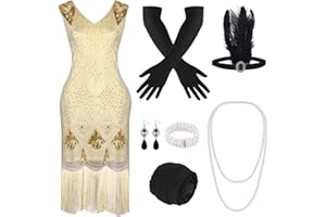 PLULON Abito stile Flapper anni '20 Costume da Gatsby ruggente anni '20 con accessori anni '20