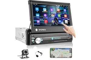 Android Single Din Car Stereo with GPS Navigation, Hodozzy 7 Inch Touch Screen Flip Out Car Radio with Mirror Link Bluetooth Wifi FM Radio/USB/AUX SWC Reverse Camera Microphone Screen 1 Din Android