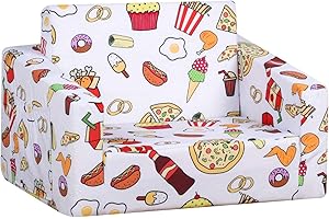 PWTJ Kid Sofa Chair, Children’s 2 in 1 Flip Open Foam Sofa bed for Kid Birthday Gift (White)