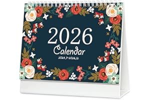 KNBG Calendario da scrivania, da luglio 2025 a dicembre 2026, mensile, giornaliero, calendario accademico per scuola, ufficio, casa, doppio filo, 21,8 x 17 cm (C)