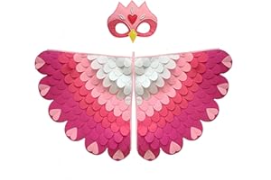 Proumhang 2 piezas de disfraz de alas de pájaro para niños de 3 a 8 años,disfraz de búho de pájaro y pavo real,máscara de ojo de fieltro para niños y niñas y conjunto de alas,Halloween