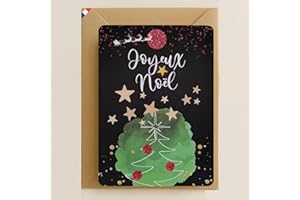 Melilo Carte de Vœux de Noël Élégante | Fond Noir Chic, Sapin & Étoiles Dorées | Papier Premium Épais – Pour Famille, Amis, Clients, Entreprises (1 carte)