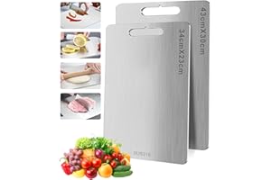 VACVAD Titanium Chopping Board, S316 Stainless Steel Cutting Board, Dual-Sided Food Grade Chopping Boards for Kitchens, Meat, Bread, Vegetables & Fruit L2