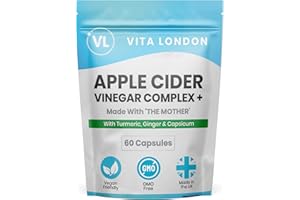 VL VITA LONDON Apple Cider Vinegar Capsules with The Mother | 1500mg + Complex with Turmeric, Ginger & Capsicum | 60 High Strength Capsule (not Tablets, Gummies or Liquid) | Made in UK, Vegan
