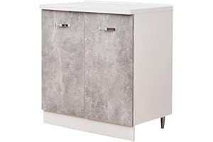 Shally Dogan Mobile Base per Cucina con Due Ante e Due Scomparti, Mobiletto con Struttura in Legno Robusta e Resistente, Colore Grigio Cemento, Mobile Componibile Dimensioni 80 x 50 x 85H cm