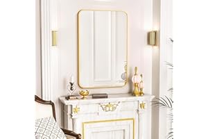 antok Dekoracyjne lustro ścienne, złote, 60 x 90 cm, prostokątne lustro ścienne z metalową ramą, do łazienki, pralni, sypialni