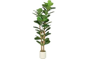 HOMCOM 150cm Artificial Fiddle Leaf Fig Tree with Solid Wood Trunks, Decorative Artificial Plant with 71 Leaves in Pot for Indoor Living Room Office Home Decor, Green