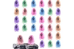 SYMPHONYW 30 Stück Geist Harz Figuren, Halloween Kleine Geister Deko Mini Tiere Statuen Dunkeln im Leuchtende Bunt Miniatur Figuren für Gartendeko, DIY Micro Landschaft Szenen, Heimdekorationen (30 Bunt)