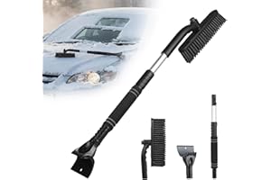 Gofady Extendable Ice Scraper for Car Windscreen，3-in-1 Car Ice Scraper Snow Brush with Brush & 360 Degree Rotating Head, Detachable Snow Scraper Non-Scratch for Car SUV Truck (Black)