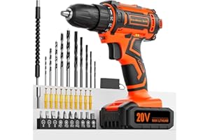 Acmaker Cordless Drill, 20V Drill Set with 42 Accessories, 25+1 Torque Electric Screwdriver, Electric Power Drill Driver, 42Nm Battery Drill, 2.0Ah Battery, 2 Speed, LED Light, Combi Drills for DIY