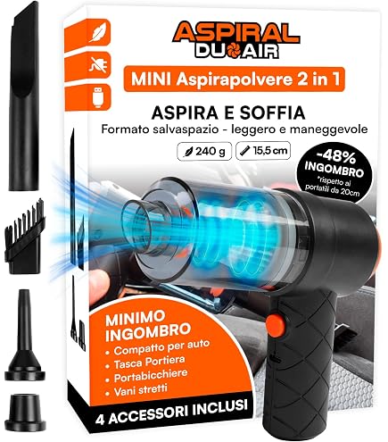 Aspiratore E Soffiatore Portatile Ricaricabile USB Per Casa, Auto E Ufficio – 45W Con Accessori E Sacca