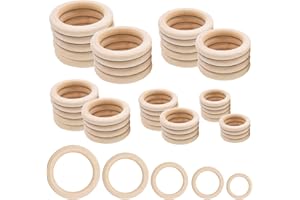 CDJX Anillos de madera, 50 unidades de anillos de madera natural para manualidades, 5 tamaños, anillos redondos para manualidades, joyas, hallazgos de macramé (35 mm, 40 mm, 45 mm, 50 mm, 55 mm)