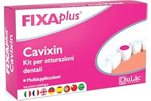 DULÀC FARMACEUTICI 1982 Dulàc Fixaplus Cavixin - Kit Otturazione Dentale Provvisoria Classe IIa con Cemento Dentale, Emergenza Denti, 2 Applicazioni, Dispositivo Medico Certificato