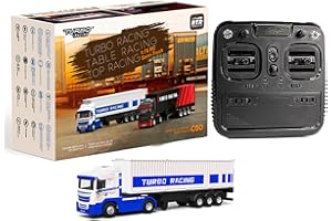 FLYCOLOR Turbo Racing 1:76 C50 RTR Trattore Telecomando Camion Quattro ruote Trazione Simulato Faro 10CH Minicar Modello (Bianco-Blu)