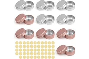 0XBIT Barattoli Alluminio, 10 Pezzi 10ml Barattoli Metallo, Vasetti Alluminio con Etichetta Rotonda, per Trasportare Balsamo, Mini Candele, Crema per il Viso Durante il Viaggio