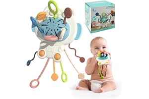 AUEZONA Jouets Montessori pour bébé, Anneau de Dentition Jouet sensoriel pour Les Tout-Petits de 18 Mois et Plus, Jouets Sensoriels Bébé, Cordon de Traction sensoriel en Silicone Jouets d'activité Cadeaux