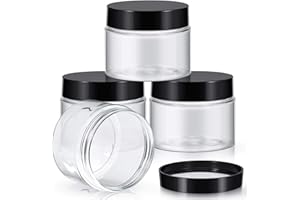 LONSVTTU 4 Pezzi 60 ml/ 2 oz Barattoli Contenitori in Plastica Rotondi Trasparenti a Bocca Larga a Prova di Perdite con Coperchi Nero Conservazione da Viaggio Bellezza Trucco (6 oz, Nero)