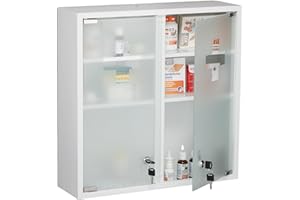 Relaxdays Armoire à Pharmacie, 2 Portes, verrouillable, 3 Compartiments, HxLxP : 53x52,5x15,5 cm, à Suspendre, Blanc