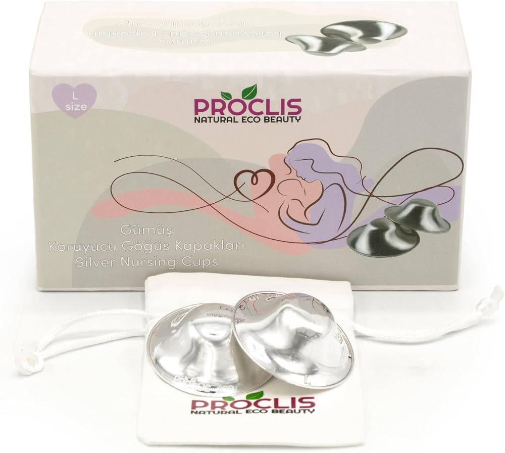 proclis natural eco beauty Koruyucu Gümüş Göğüs Ucu Kapakları, 999 Ayar Parlatılmış Gümüş Göğüs Ucu Koruma Kapakları, Gümüş Meme Kapağı, Göğüs Ucu Koruyucular (Large)