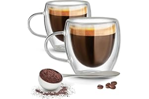 GlassTone Espresso Cups - Double Walled Glass Mugs - Coffee Cups - Set of 2 Glass Coffee Mugs Glass Cups Cappucino Cups Coffee Glasses - 80ml
