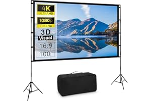 AZYVUM Beamer Leinwand Mit Stativ, 100 Zoll Projektor Tragbare Outdoor Kino, Faltenfrei 16:9 HD Rear Front Garten Projektion Mit Tragetasche Für Camping Home Party Theater Nächte