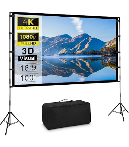 Pantalla De Proyección Portátil 100 Pulgadas Con Soporte - Doble Cara, 16:9, 4K HD, Ideal Para Cine En Casa O Camping