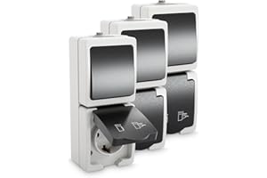 ABSINA Combinazione di presa e interruttore in superficie IP44-3x presa con contatto di protezione in superficie e commutatore per ambienti umidi - 250V 16A