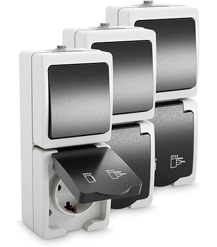 HEITECH opbouwschakelaar voor vochtige ruimtes IP54 6-pack - 1-voudige opbouwschakelaar AP - wisselschakelaar 250 V 10 A